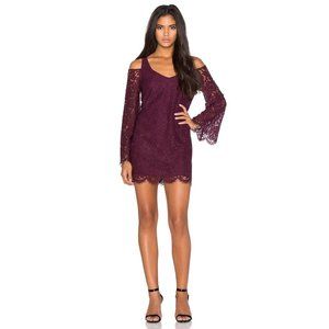 CHASER LA Open Back BELL SLEEVE Mini Dress CABERNET Lace FLORAL ( M )